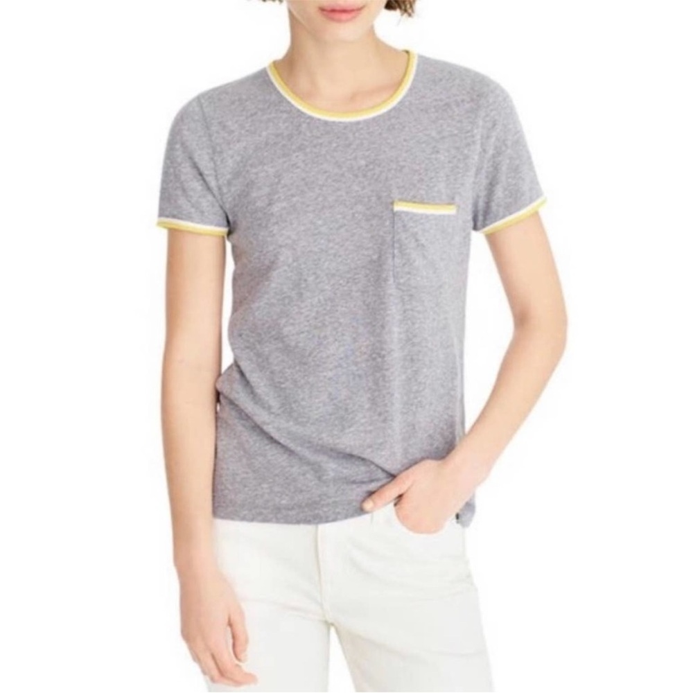 J. Crew Contrast Slub Cotton Ringer T-Shirt Gray / Yellow Small EUC
